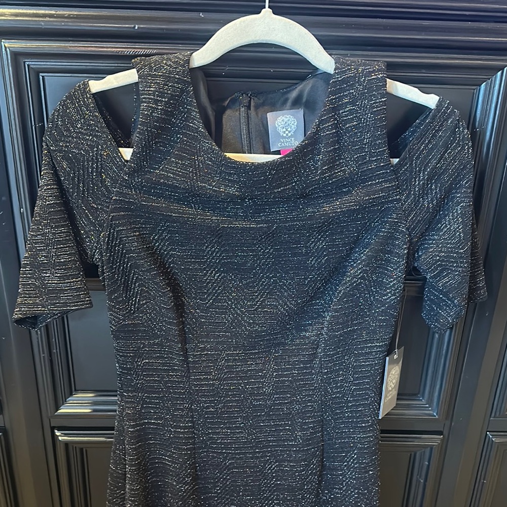 Black Shimmer Cold Shoulder Dress